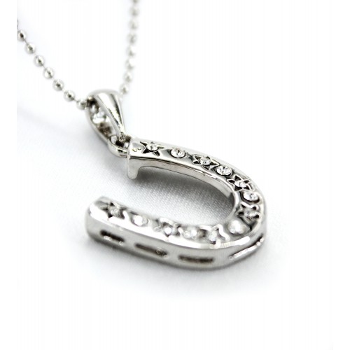 Rhinestone Horse Shoe Charms Necklaces - Clear - NE-JVSN8214CL