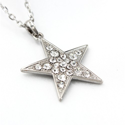 Rhinestone Star Charms Necklaces - Clear -NE-JVSN8316CL
