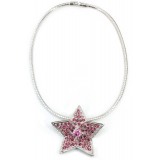 Rhinestone Star Charm w/ CZ Necklace - Pink - NE-TJ027PK