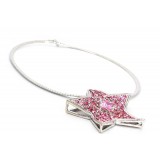 Rhinestone Star Charm w/ CZ Necklace - Pink - NE-TJ027PK