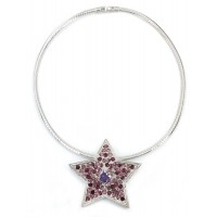 Rhinestone Star Charm w/ CZ Necklace - Purple - NE-TJ027PL