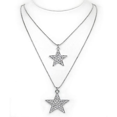 Rhinestone Double-Strand Star Charm Necklaces - Clear - NE-JN3392CL