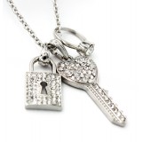 Rhinestone Key Charms Necklaces - Clear - NE-JVSN8920CL