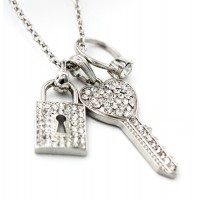 Rhinestone Key Charms Necklaces - Clear - NE-JVSN8920CL