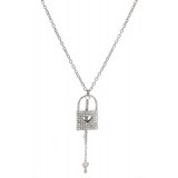 Rhinestone Lock w/ Key - Rhodium Plating - Made in Korea - NE-N4288CL