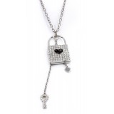 Rhinestone Lock w/ Key - Rhodium Plating - Made in Korea - NE-N4288CL