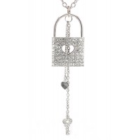 Rhinestone Lock w/ Key - Rhodium Plating - Made in Korea - NE-N4288CL