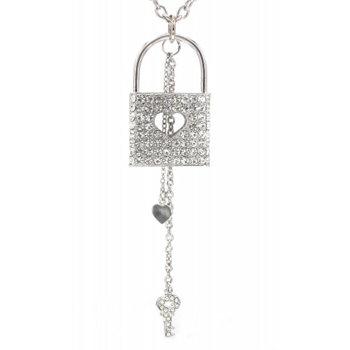 Rhinestone Lock w/ Key - Rhodium Plating - Made in Korea - NE-N4288CL