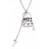 Rhinestone Lock w/ Key - Rhodium Plating - Made in Korea - NE-N4288CL