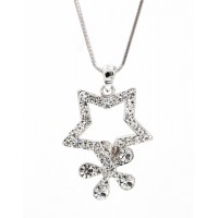Rhinestone Star w/ Flower - Rhodium Plating - Made in Korea - NE-N4357CL