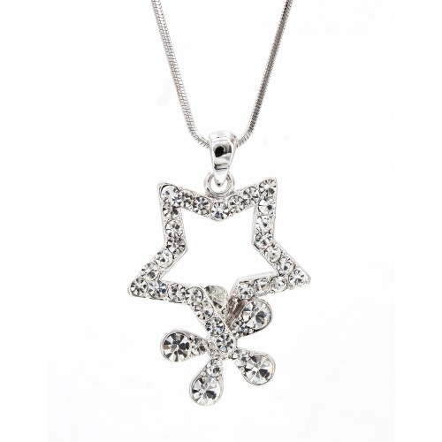 Rhinestone Star w/ Flower - Rhodium Plating - Made in Korea - NE-N4357CL
