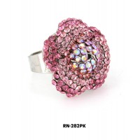 Austrian Crystal Flower Ring  - Pink Color - RN-282PK