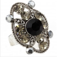 Austrian Crystal Flower Ring  - Black Color - RN-R6029BK