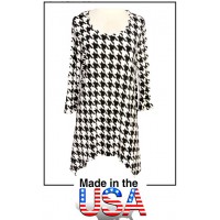 Tunics Tops with 3/4 Sleeves, Houndstooth Print – Black & White