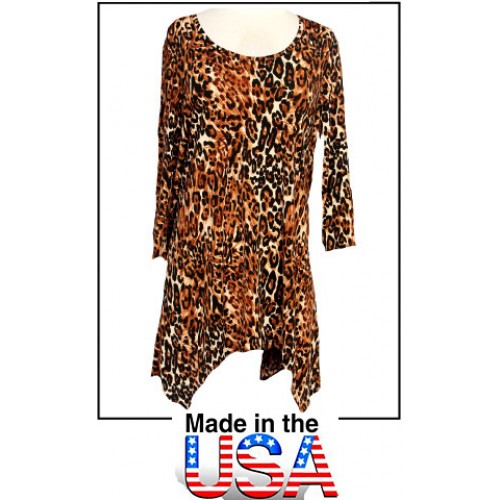 Tunics Tops with 3/4 Sleeves, Leopard Print - Brown