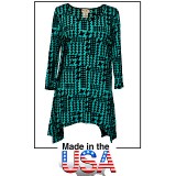 Tunics Tops with 3/4 Sleeves, Houndstooth - Aqua