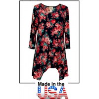 Tunics Tops with 3/4 Sleeves, Roses – Navy Blue