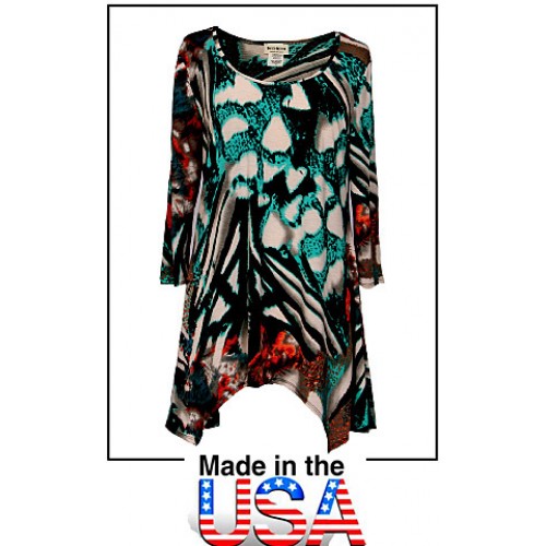 Tunics Tops with 3/4 Sleeves, Abstract Print – Multi 