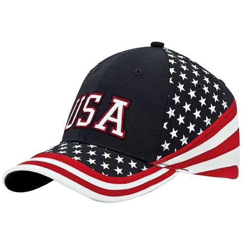 Baseball Caps - 6 Panel Cotton Twill Washed USA Flag Cap - HT-7650B