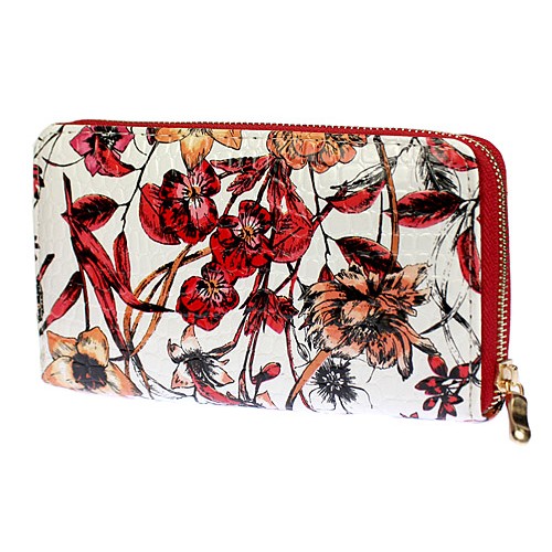 Wallets - Floral Print Zip Around Wallets - Red