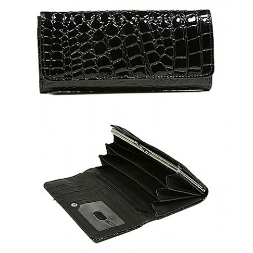 Wallet - Shinny Croc Embossed w/ Twisted Closure Pocket - Black - WL-AL240BK Wallet - Shinny Croc Embossed w/ Twisted Closure Pocket - Black - WL-AL240BK