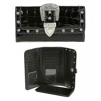 Wallet - Buckled Croc Embossed Wallet - Black - WL-WBLT141CBK