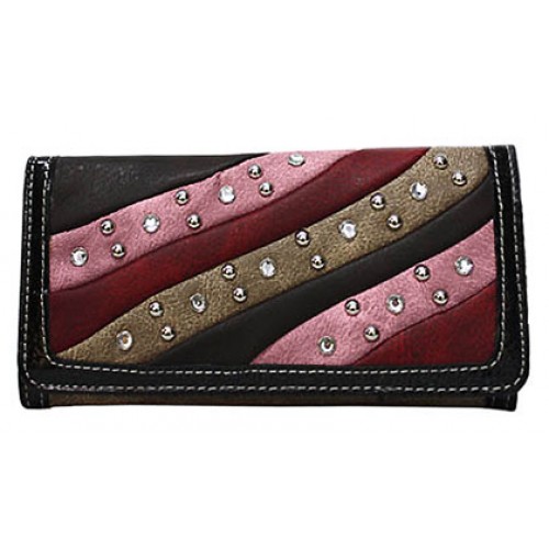 Wallets - Patched Wavy Stripes Wallet w/ Studs - Black -WL-JWB030BK
