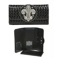 Wallet - Fleur de Lis Charm Wallet/Leather Like - Black-WL-W119BK