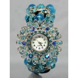 Bracelet Watch - Rhinestones w/ Multi Beaded Stretchable Bracelet - Blue Bracelet Watch - Rhinestones w/ Multi Beaded Stretchable Bracelet - Blue
