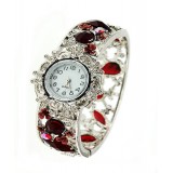 Bracelet Watch - Rhinestone Bangle w/ Hinge - Red - WT-KH9483RD