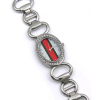 Lady Watch - Metal Link Strap w/ Red & Green Striped Design - Silver - WT-L3070SV
