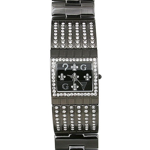 Lady Watch - Metal Bracelet w/ Rhinestone Lines - GUN - WT-L80019GUN