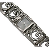 Lady Watch - Rhinestone G Metal Bracelet - GUN - WT-L80555GUN