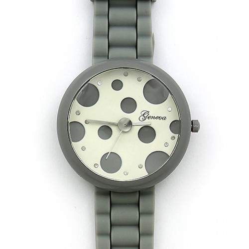 Lady Watch - Slicone Band w/ Polka Dots Dial - Gray -WT-MN8038P-GY