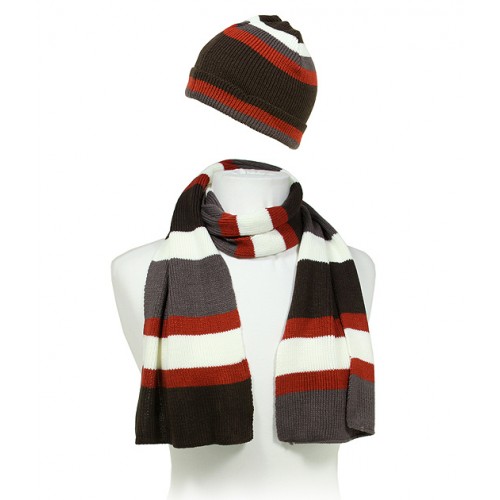 Hat & Scarf Set - Knitted Stripes Set - HTSF-TO102-1