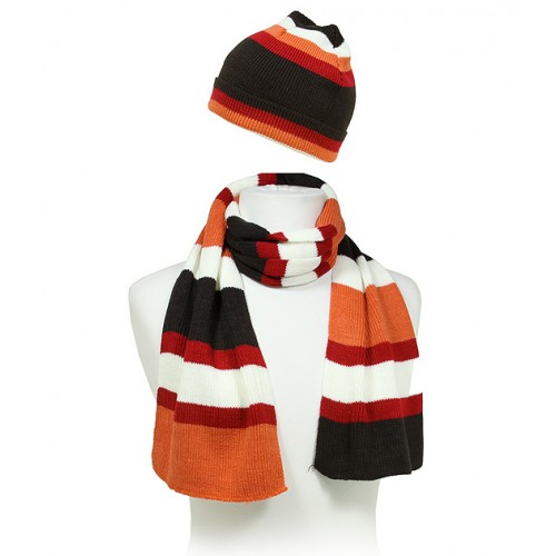 Hat & Scarf Set - Knitted Stripes Set - HTSF-TO102-2