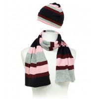 Hat & Scarf Set - Knitted Stripes Set - HTSF-TO102-3