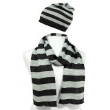 Hat & Scarf Set - Knitted Stripes Set - HTSF-TO103BKGY Hat & Scarf Set - Knitted Stripes Set - HTSF-TO103BKGY