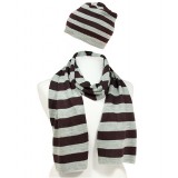 Hat & Scarf Set - Knitted Stripes Set - HTSF-TO103BNGY Hat & Scarf Set - Knitted Stripes Set - HTSF-TO103BNGY