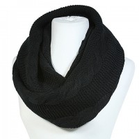 Scarf - Infinity Cable Knitted Scarf - Black - SF-0118S-BK