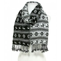 Scarf - Knitted  Reversible Nordic Print w/ Fringes - Green - SF-BL1171GN