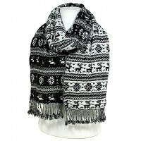 Scarf - Knitted  Reversible Nordic Print w/ Fringes - Gray -SF-BL1171GY