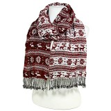 Scarf - Knitted Reversible Nordic Print w/ Fringes - Wine - SF-BL1171WI Scarf - Knitted Reversible Nordic Print w/ Fringes - Wine - SF-BL1171WI