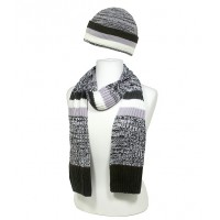 Hat & Scarf Set - Cashmere Feel Knitted Muffler Set - Black / White Color - SFHT-MFL1221.01