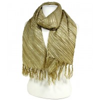 Scarf - Metallic Plead Lurex Bias-Cut w/ Fringes - Gold - SF-BL1206GD