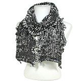 Scarf - 2-Tone Jacquard W/ Ruffled Trim - Black Color - SF-GF1031BK Scarf - 2-Tone Jacquard W/ Ruffled Trim - Black Color - SF-GF1031BK