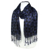 Scarf - Fleur De Lis In Checkers Print - Dark Blue Color -(S1072) - SF-SHL1606DBL Scarf - Fleur De Lis In Checkers Print - Dark Blue Color -(S1072) - SF-SHL1606DBL