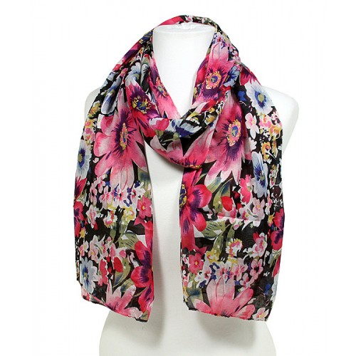 Scarf - Fabric Scarf - Floral Print - Black - SF-SSF25106BK Scarf - Fabric Scarf - Floral Print - Black - SF-SSF25106BK