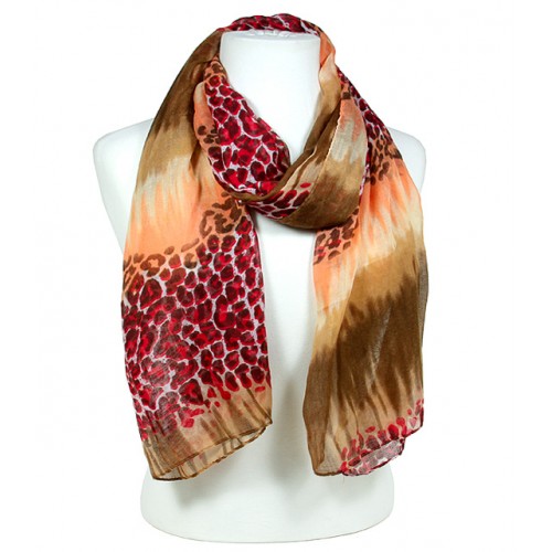 Scarf - Leopard Print - Brown / Orange / Tan - SF-SSF50815BR Scarf - Leopard Print - Brown / Orange / Tan - SF-SSF50815BR