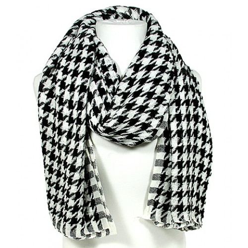 Scarf - Houndstooth Print - White